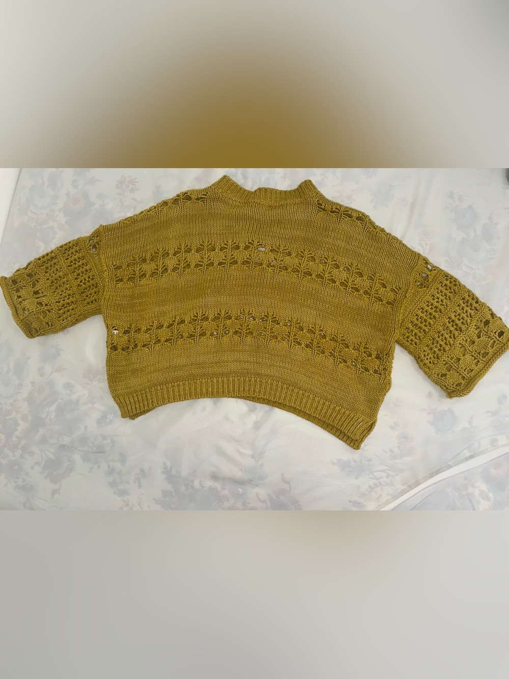 Free People Dreams Tonight Open Knit Crop Sweater Oversized Size XS Dark Yellow - Picture 3 of 6